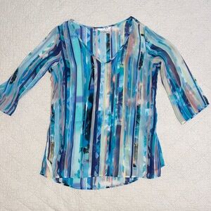 Blue Striped V-Neck Women's Top